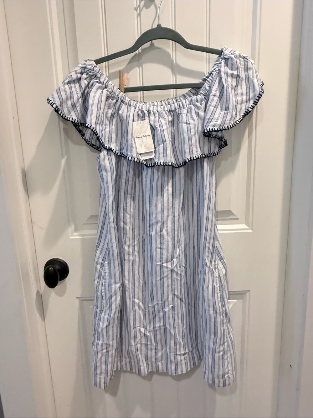 Tommy Bahama Blue & White Stripe Off-Shoulder Dress